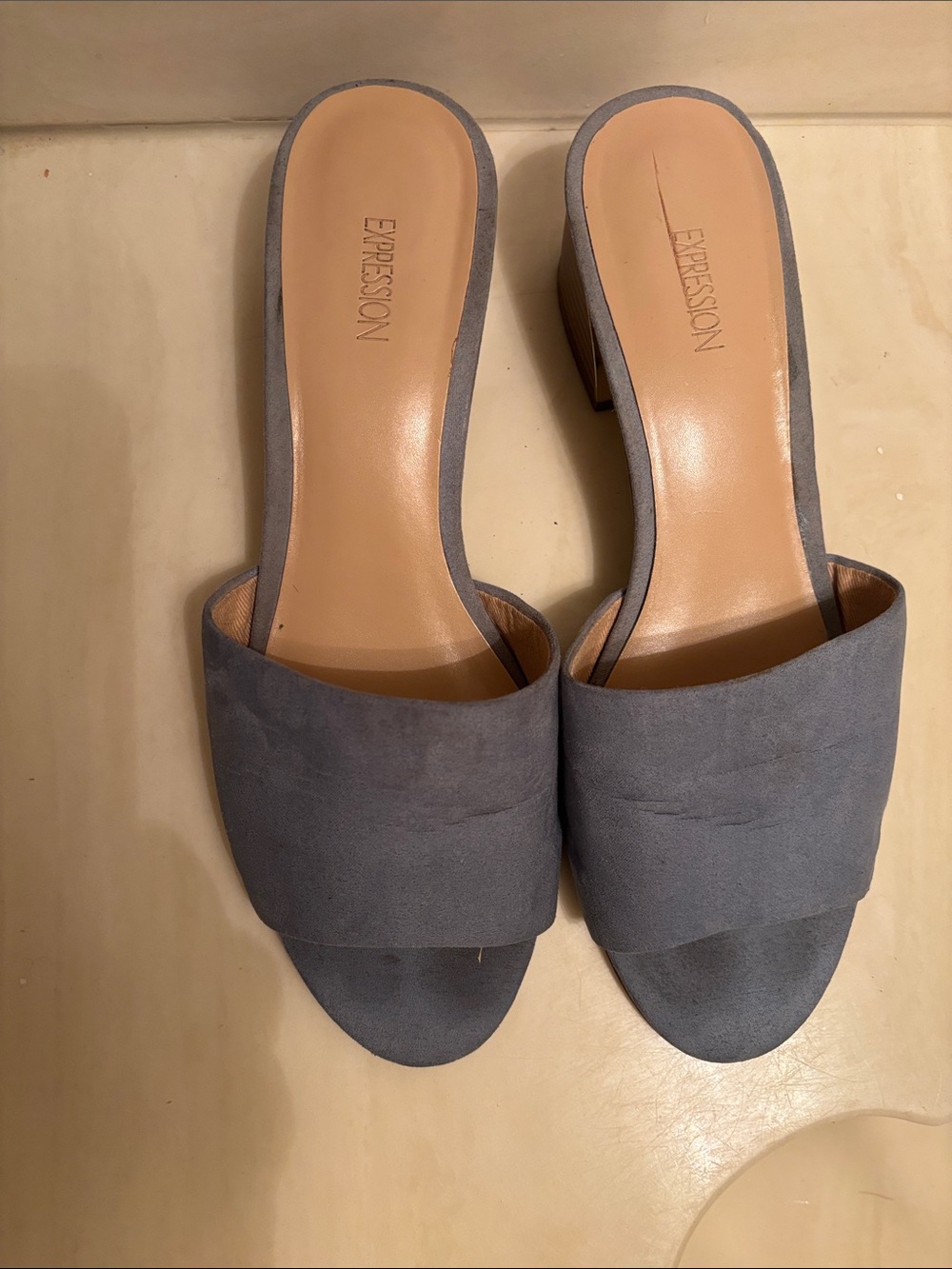 Expressions Slate Blue Open-Toe Slide Mules